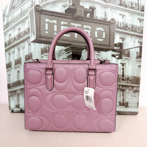 Coach CY670 Maggie Small Tote Bag In Signature Leather IN Jasmine - Picture 2 of 7